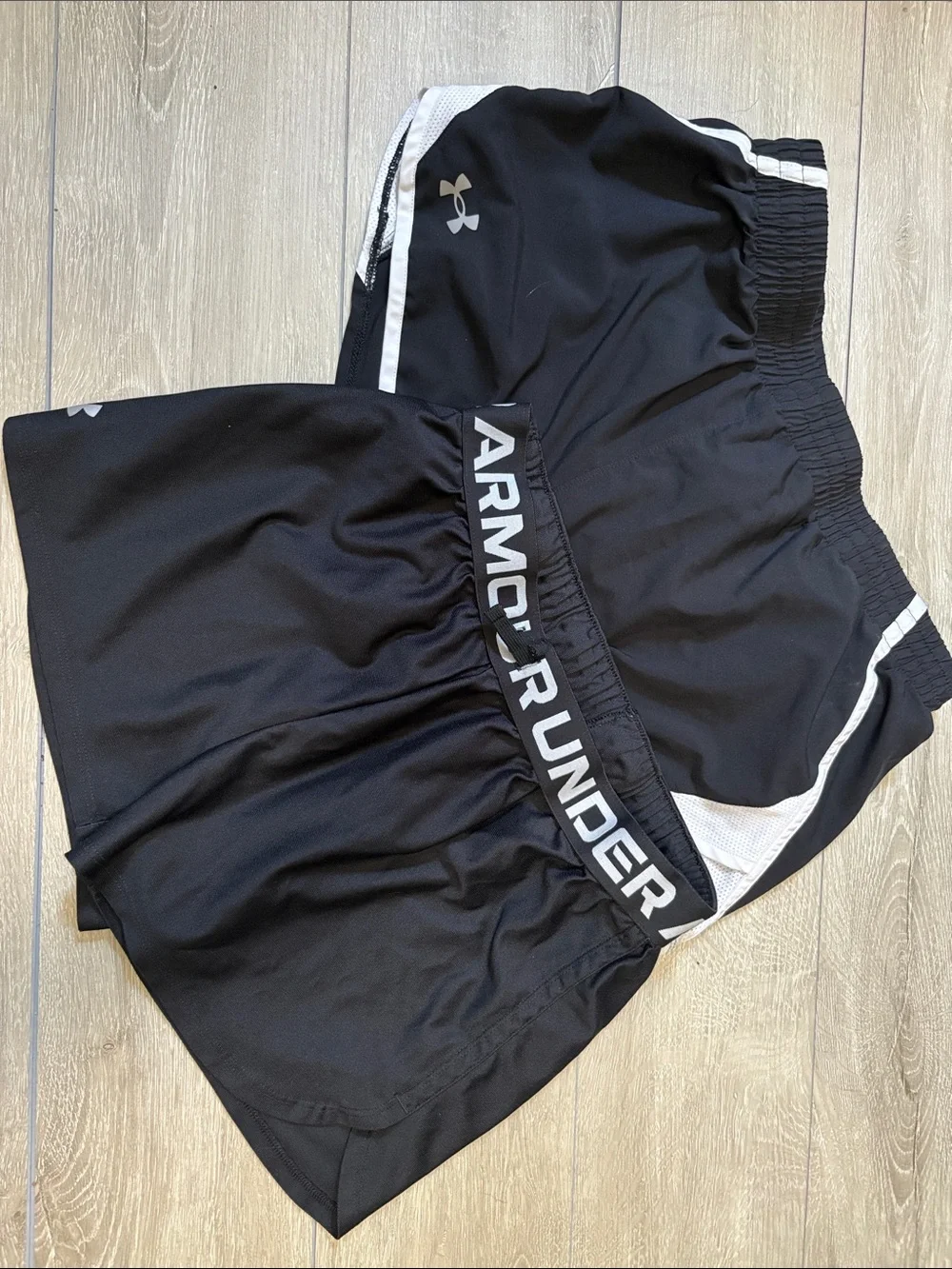Under Armour Black Athletic Shorts with White Trim - Kids